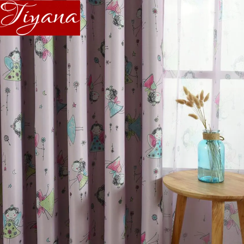 

Cute Cartoon Blackout Curtain for Living Room Small Angel Curtain for Nursery Sheer Tulle Drapes Kids Bedroom Cortinas X480#30