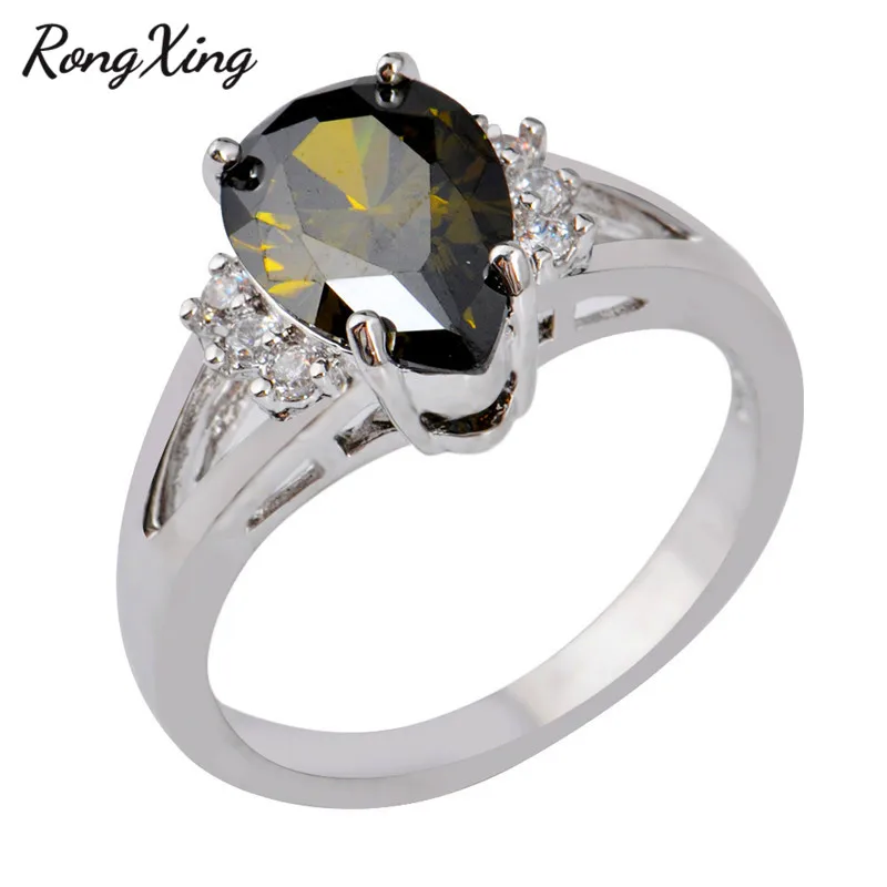 RongXing капли воды оливковый зеленый цирконий кольца для женщин 925 серебро камень рожденных в августе кольцо Модные ювелирные изделия RW1021