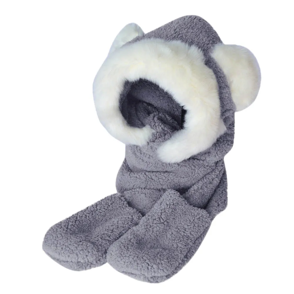 

Winter Warm Women Hoodie Gloves Pocket Earflap Hat Long Scarf Shawl Snood Wraps Women Winter Cute Rabbit Ears Gloves Hat Scarf