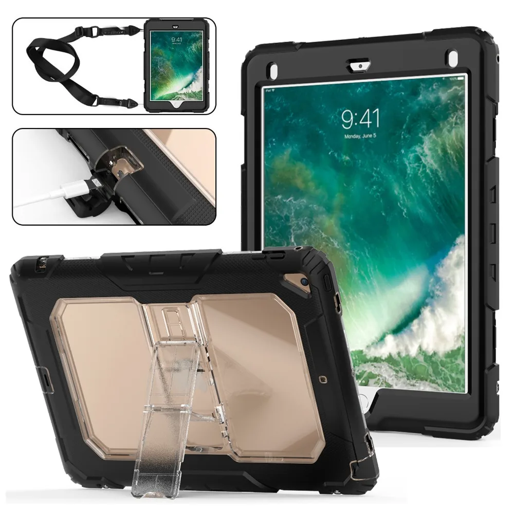 Для iPad 9 7 2017 ударопрочный защитный чехол с подставкой и плечевым ремнем прочный
