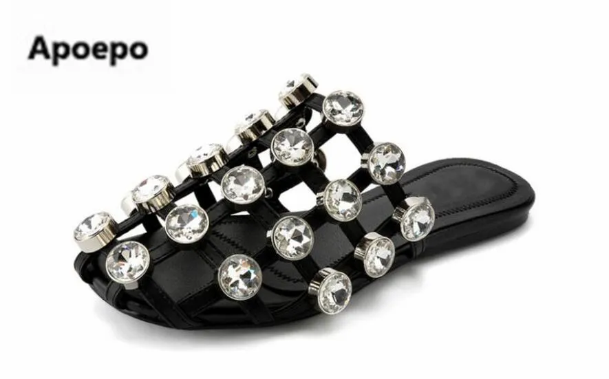 

sales Customized Women Diamonds Slippers Gladiator Flats Cages Crystal Slip On Flats Sandals Amelia Leather Summer Shoes