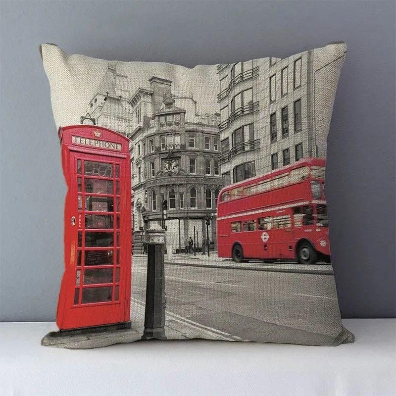 Retro Nostalgic couch cushion home decorative pillows London Paris scenic printed square 45x45cm pillowcase seat back cushions 