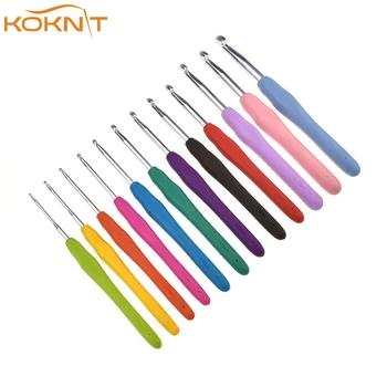 

12pcs Extra Long Size B 2.0mm - L 8.0mm Mix Crochet Hooks With Ergonomic Handle Knitting Needles for Women Mom DIY Craft Tools
