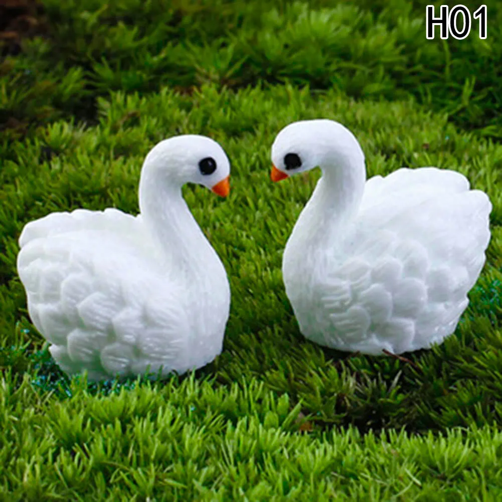 

2pc/lot White Couple Swan Figurine Decoration Mini Fairy Garden Animals Statue Miniature Home Desk Ornaments Resin Craft