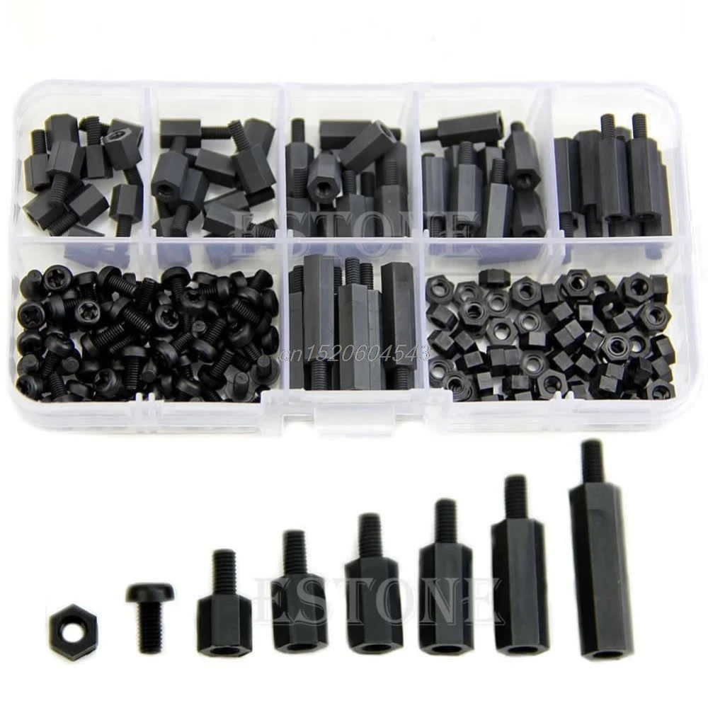 

M3 Nylon Black Hex M-F Spacers/ Screws/ Nuts Assorted Kit, Standoff R06 Drop Ship