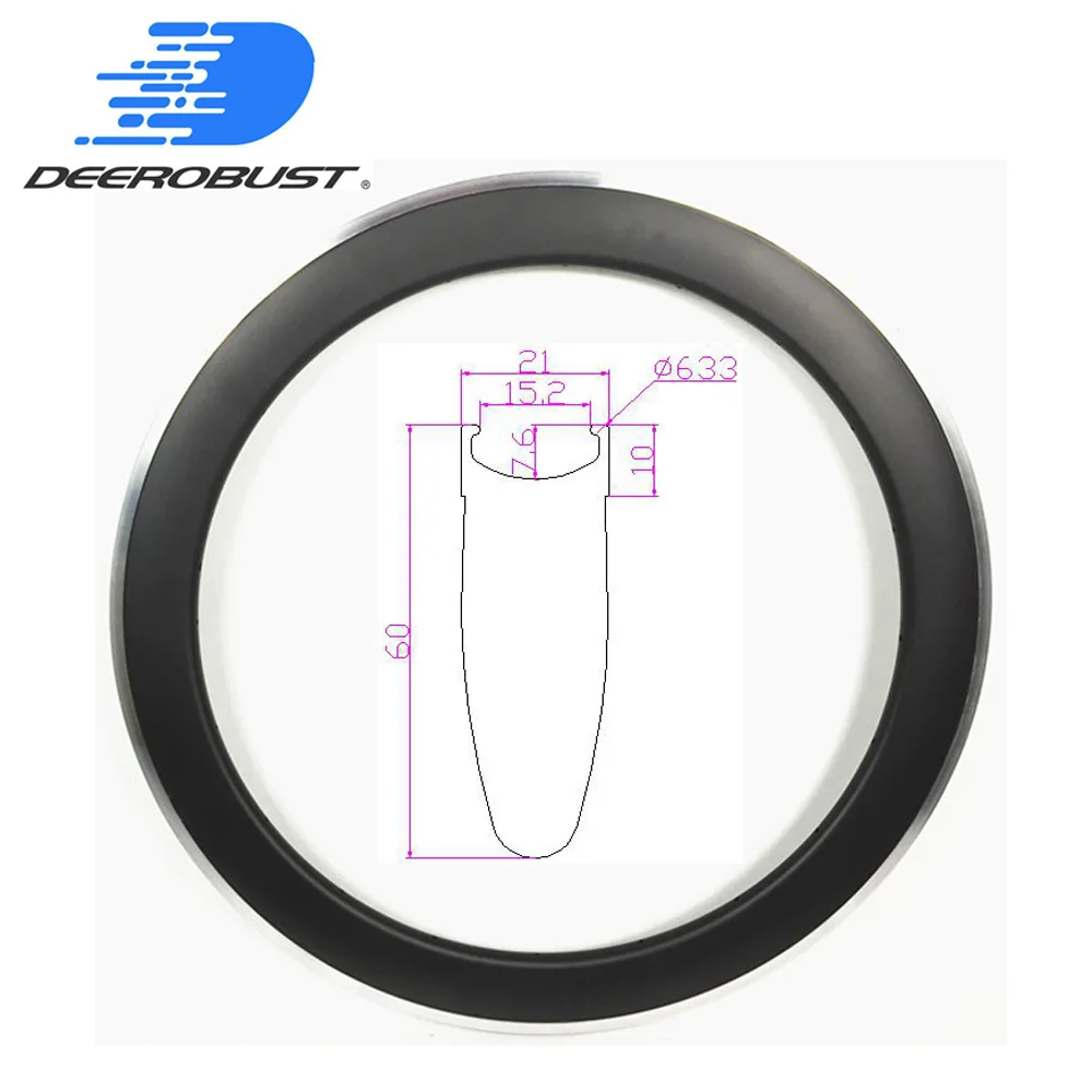 

650g 700c 60mm x 21mm Carbon Clincher Road Bicycle Rims Bike Rim Aluminum Alloy Brake track 16H 18H 20H 21H 24H 28H 32H