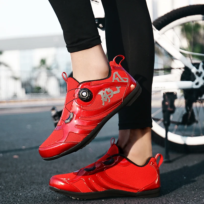 Zapatos de ciclismo de carretera rojo amarillo hombres mujeres al aire libre deporte bicicleta zapatillas de deporte autobloqueo bicicleta de carretera ciclismo zapatillas