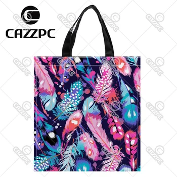 

Beautiful Watercolor Boheme Feathers Print Nylon Oxford Reusable Shopping Bag Gift Foldable Bag Eco Bag Pack of 2