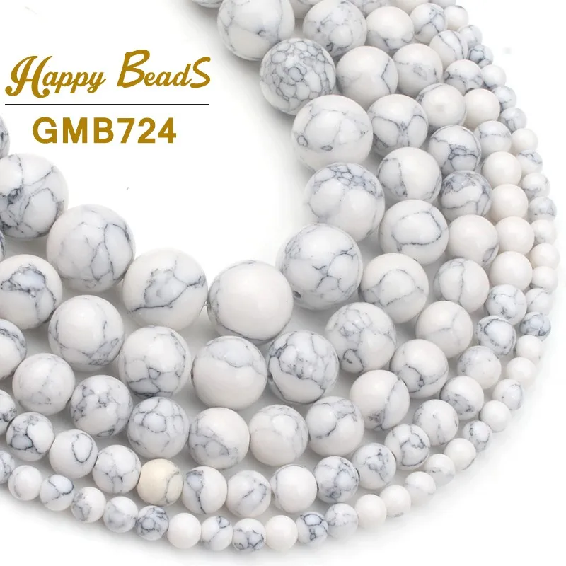 

White Howlite Turquoises Round Loose Spacer Beads For Jewelry Making DIY Charm Fashion Bracelet Perles 15"Strand 4 6 8 10 12mm