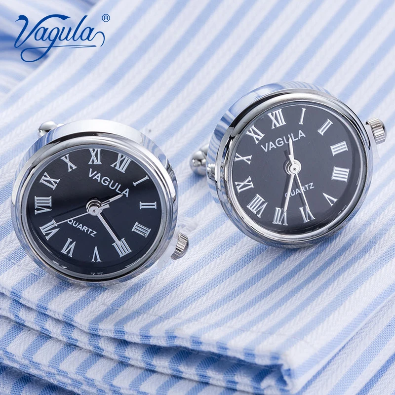 

VAGULA Gemelos Classic Silver-color Real Movement Watch Cufflinks Wedding Suit Shirt Buttons Cuff links 628