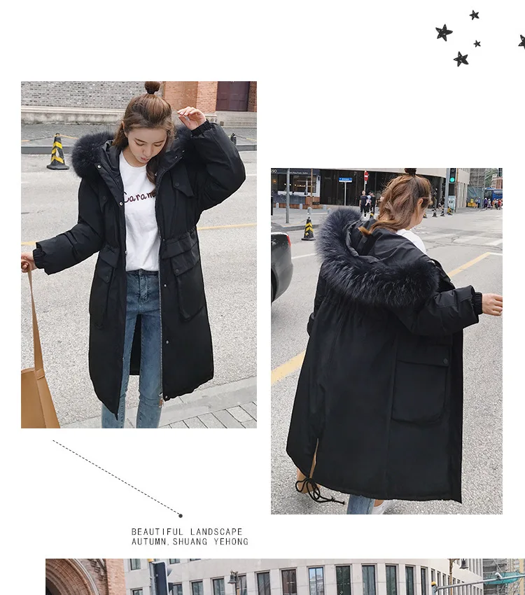 Big collar fur down parka women jacket pocket female thickening coat winter coat women down parka goose 8809