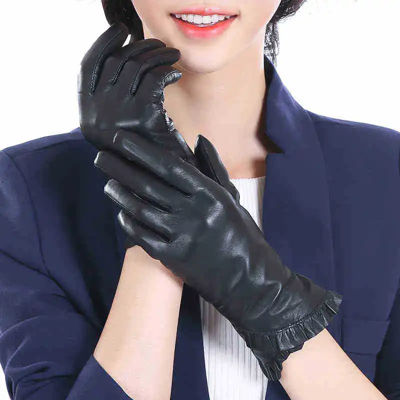 High Quality Elegant Women Leather Gloves Genuine Lambskin Leather Autumn Spring Winter Thermal Hot Trendy Female Glove G574