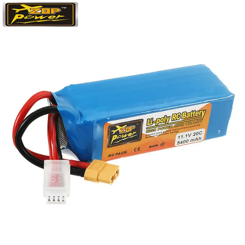 

High Quality ZOP Power 11.1V 5400mah 20C 3S Rechargeable Lipo Battery XT60 Plug for RC Quadcopter