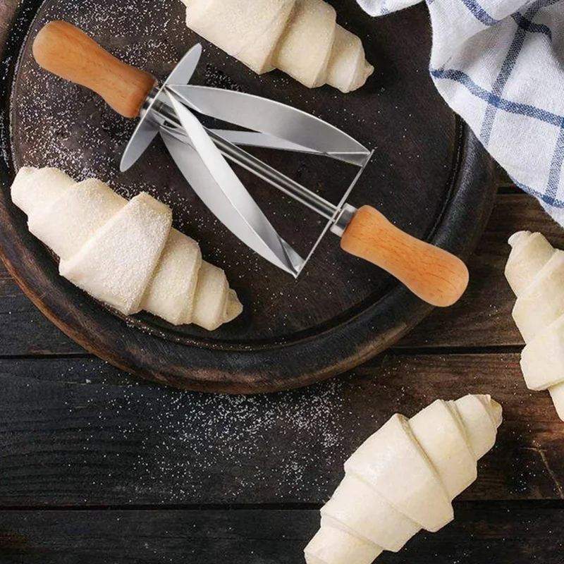 

Stainless Steel Rolling Cutter for Making Croissant Bread Wheel Dough Pastry Knife Wooden Handle Baking Kitchen Knife