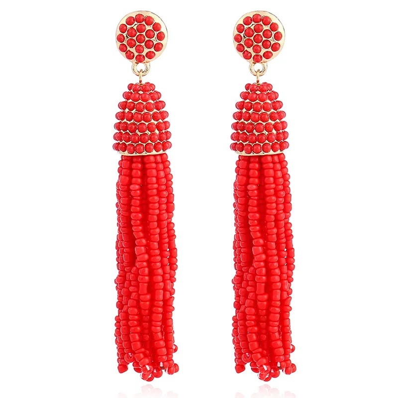 1 pairs  Seed Beads Long Tassel Earrings Handmade Weaving Drop Earrings