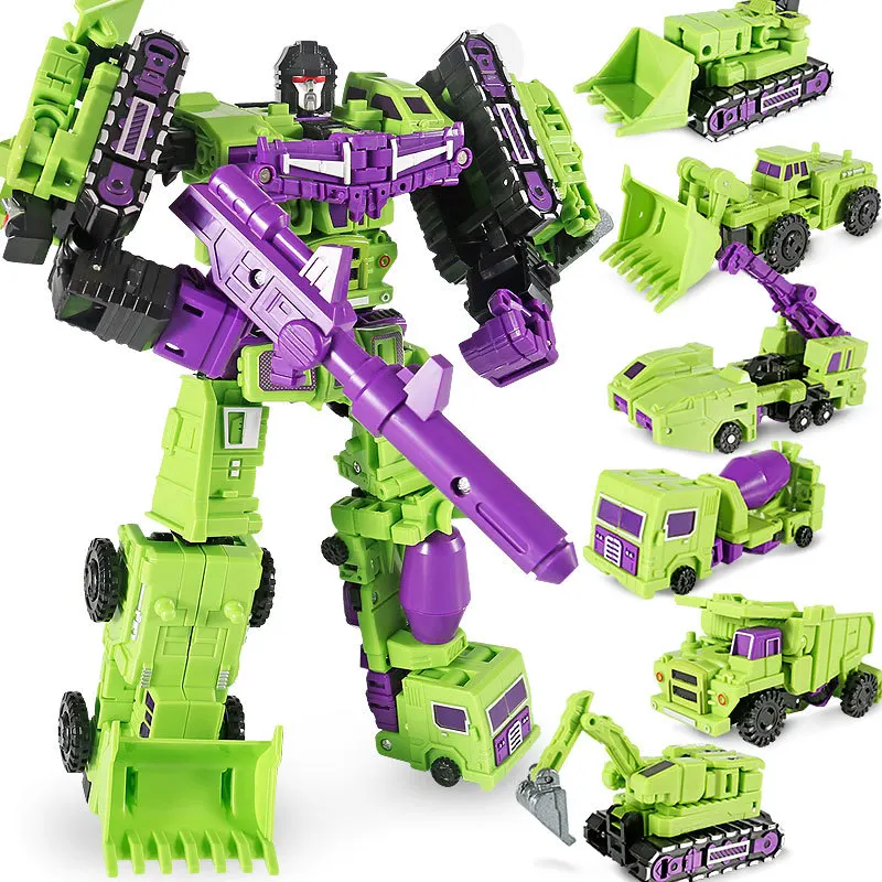 

6 In 1 Engineering Car Combination G1 Transformation MF-17 Hercules Green Devastator DX9 MFT Action Figure Robot Collection Toys