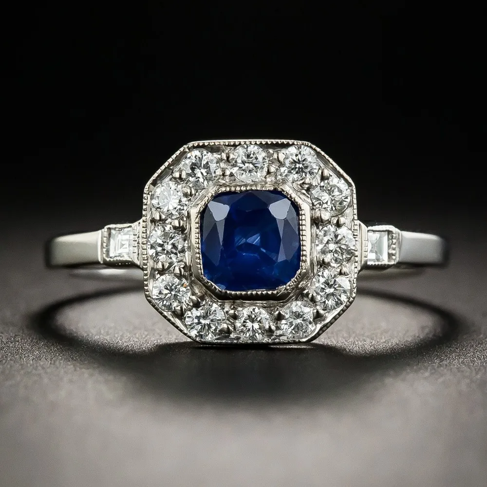 

Charms Navy Blue Sapphire Genuine 925 Sterling Silver Couple Engagement Ring Wholesale Lots Bulk Fine Jewelry Ring For Women