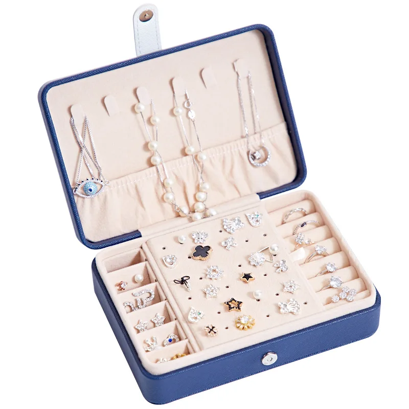 

Korean style 2019 new simple and portable Leather Jewelry Box Jewelry Storage Box Storage Vintage necklace casket Wholesale