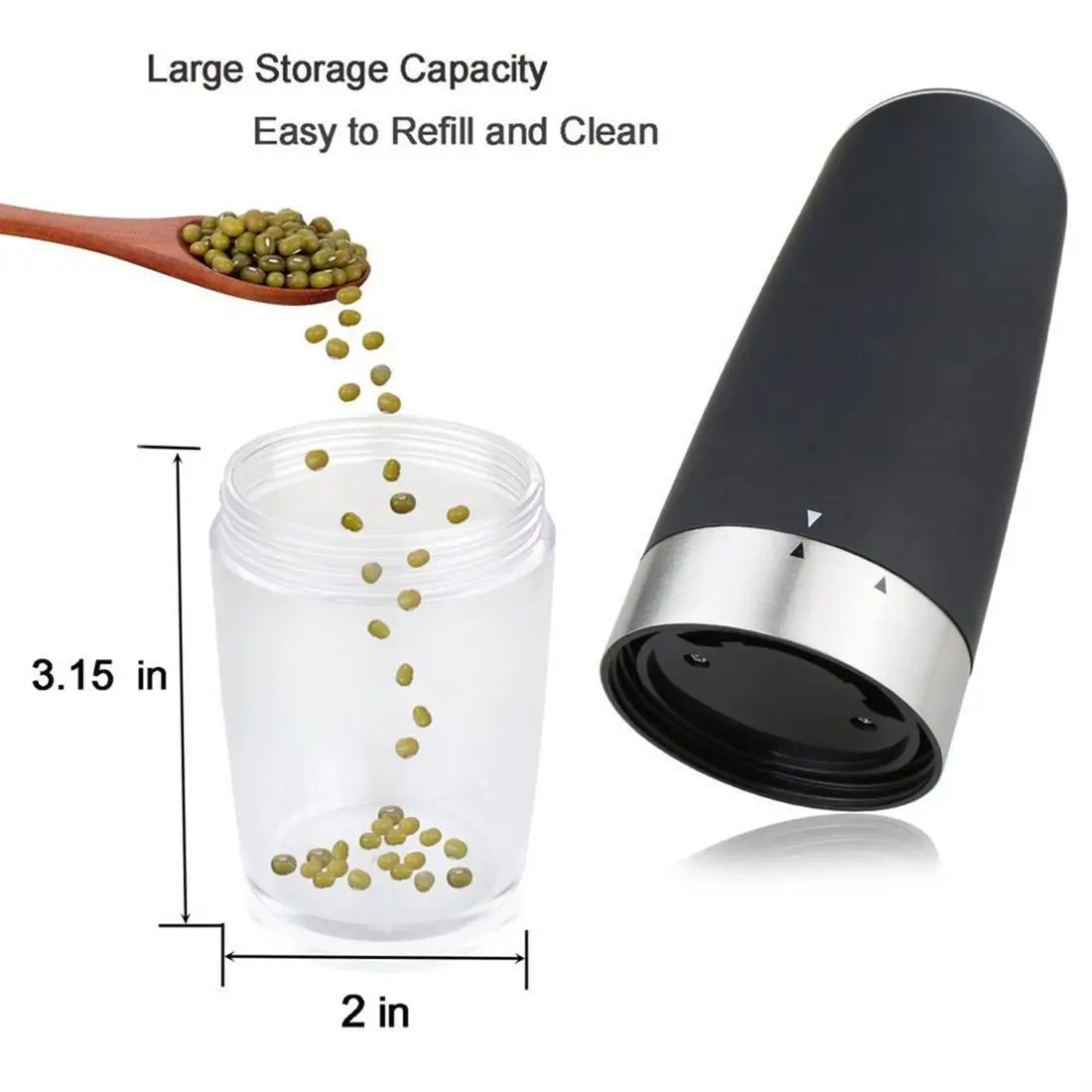 Set of 2 Electric Gravity Pepper& Salt Grinder with LED Light Automatic Adjustable Pepper Spice Mill Kitchen Grinding Tools