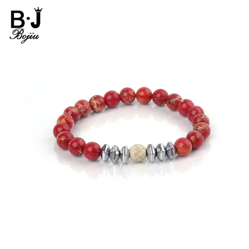 BOJIU Charm Natural Ag. Камень Браслет Чакра для женщин и мужчин классический Howlite Strand Эластичный уникальный браслет Femme BC110