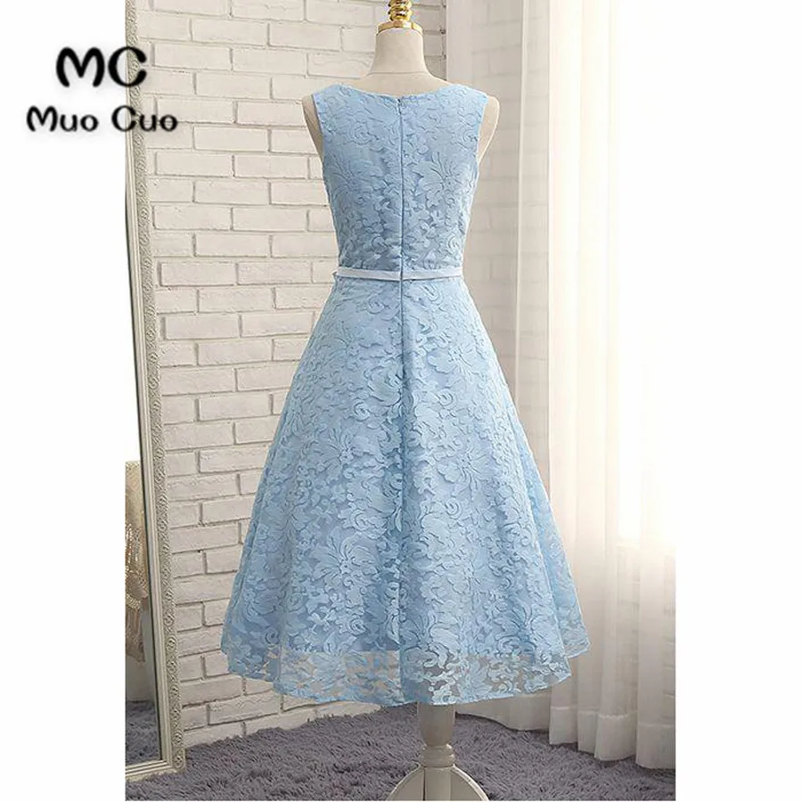 ice blue tea length dress