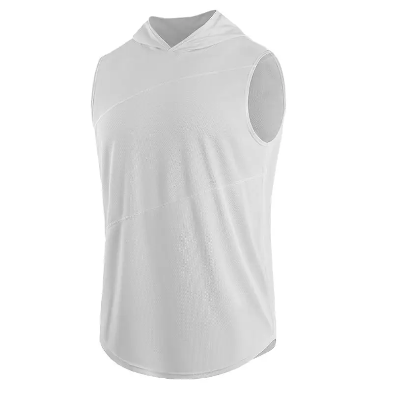 Мужская Однотонная рубашка с капюшоном, жилет, хипстерские рубашки в стиле хип-хоп, мужские рубашки без рукавов, мужские толстовки с капюшоном, большие размеры 3XL - Цвет: Белый
