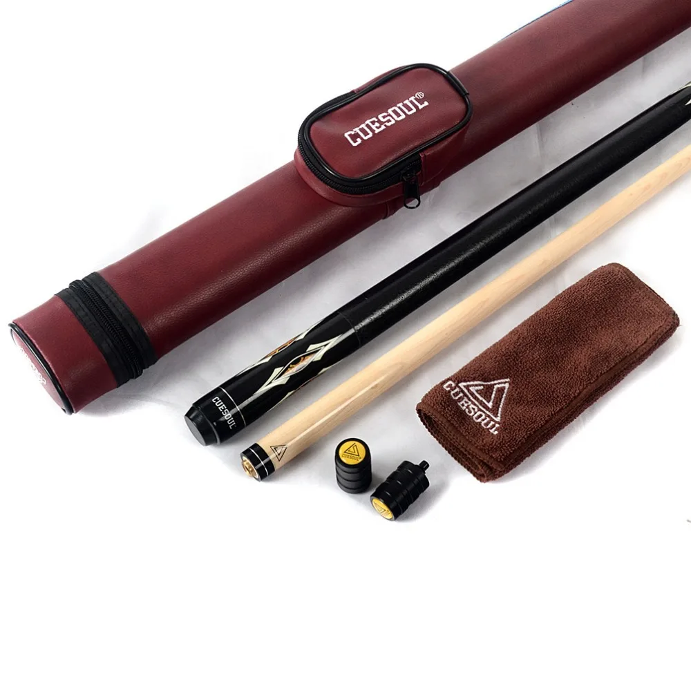 CUESOUL Nice 1/2 Jointed Pool Cue Stick  Billiard Cue with Red Case & 13mm Cue Tip & Clean Towel & Cue Joint Protector