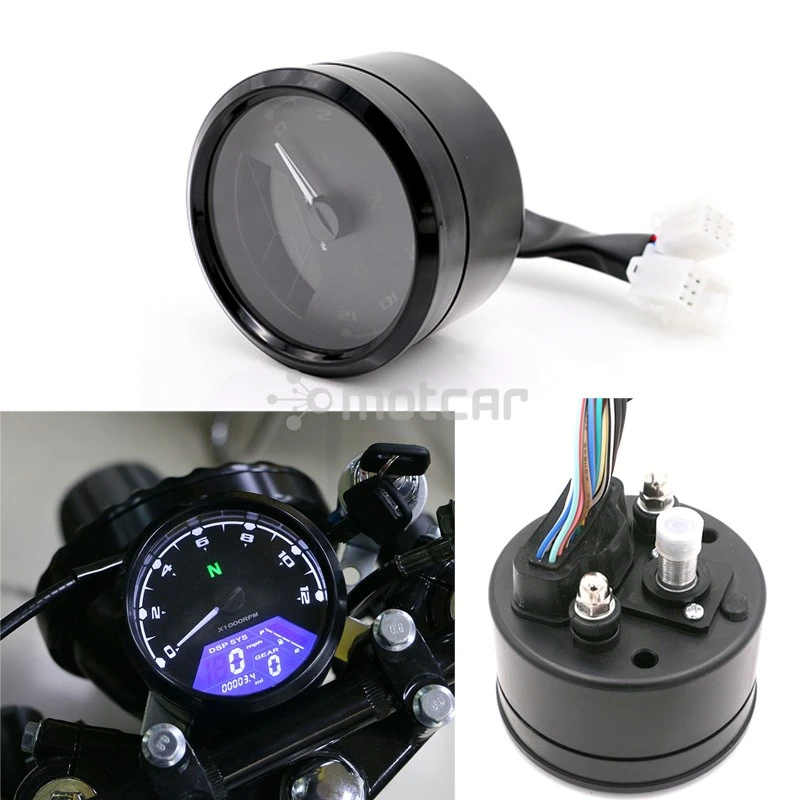 12000RPM LCD Digital Universal Odometer Speedometer Tachometer Gauge