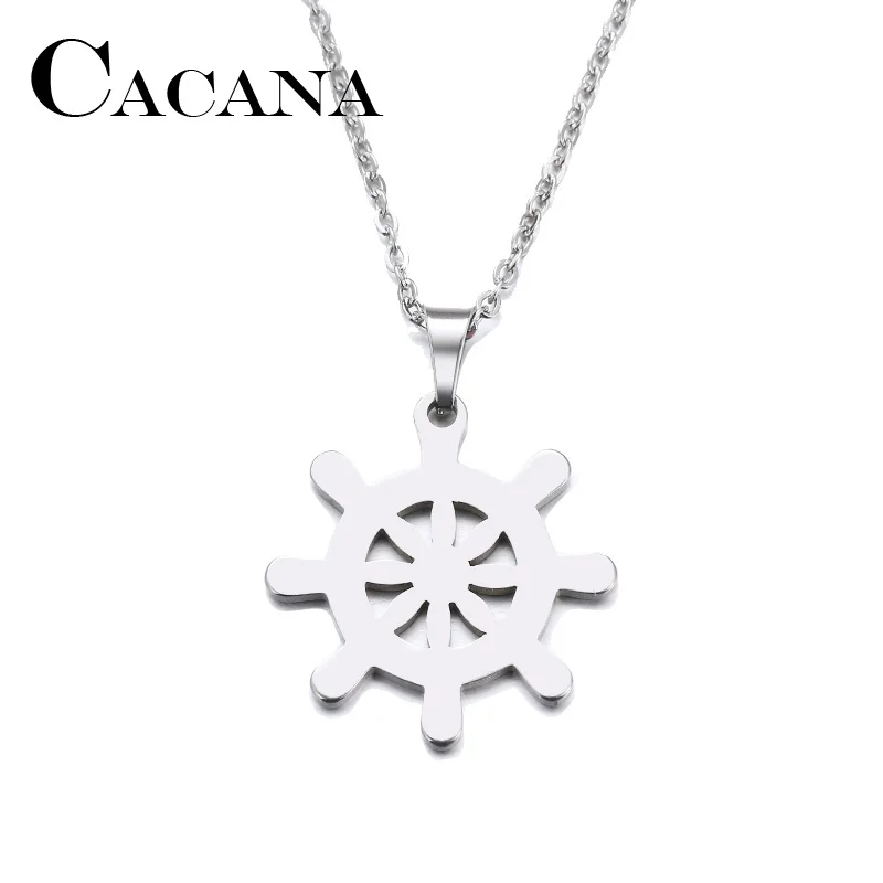 CACANA Stainless Steel Necklace For Women Man Lover's Ruder Gold And Silver Color Pendant Necklace Engagement Jewelry
