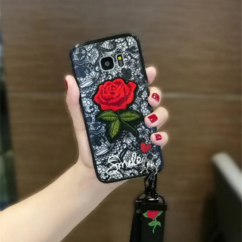 3D рельефный кружевной чехол для телефона Samsung A6 A8 Plus A3 A5 A7 A9 Винтажный Розовый с