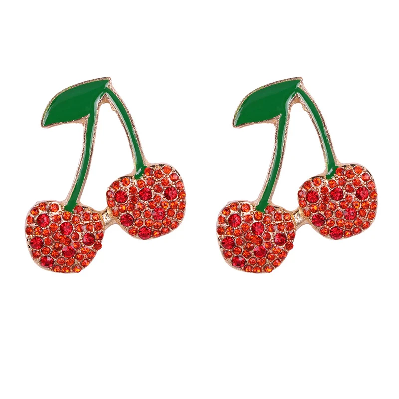 16 Lalynnlys Cute Cherry Watermelon Pineapple Drop Earrings New Fashion Rhinestone Fruit Dangle Earrings Ear Accessories Hot E60491 - Окраска металла: 16