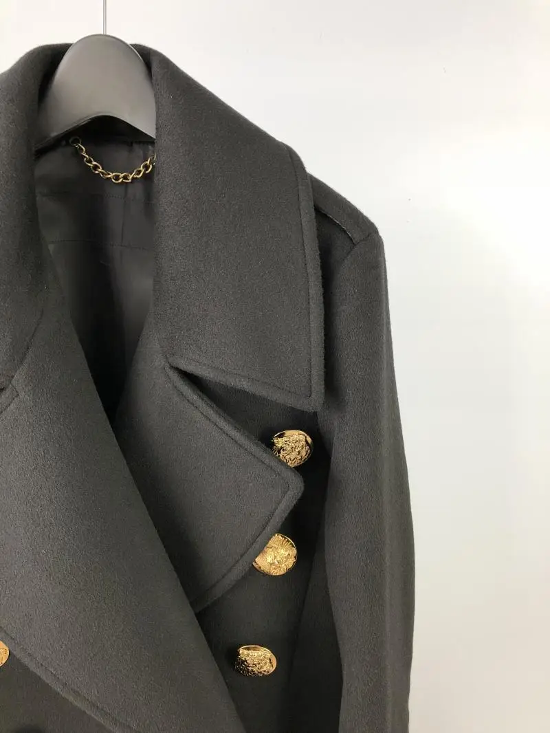 Шерстяное пальто, женское длинное макси пальто, зимнее пальто с золотыми пуговицами, Кашемировое шерстяное пальто, роскошное Брендовое Модное теплое пальто высокого качества B948