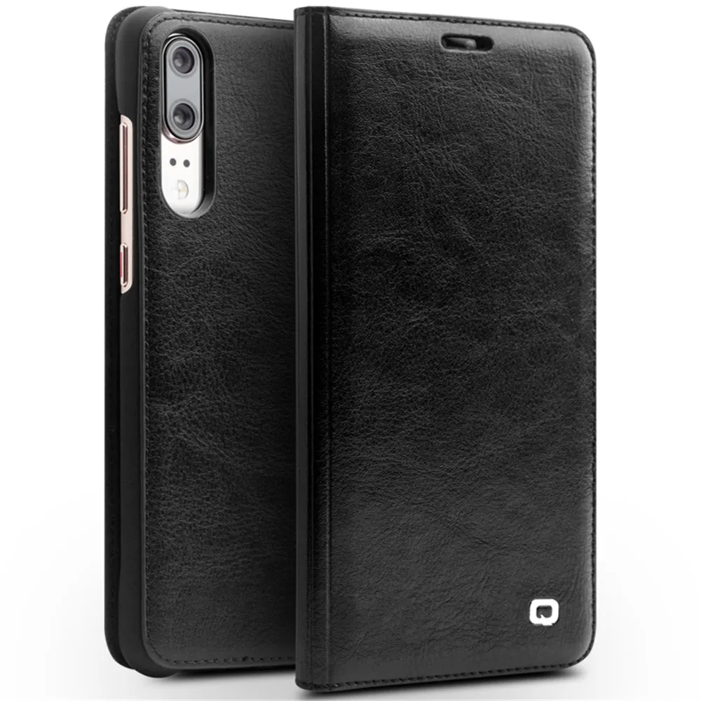 

QIALINO Pure Handmade Genuine Leather Phone Cover for Huawei P20 Business Style with Card Slot Ultra Thin Flip Case for P20 Pro