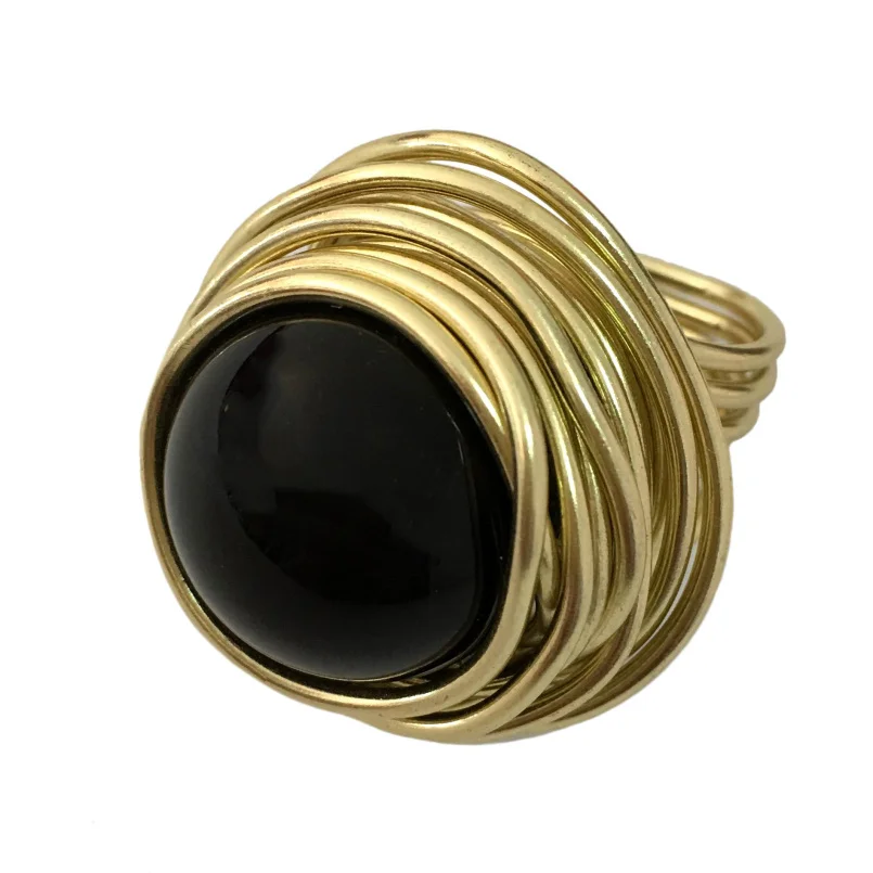 MANILAI, 4 цвета, ручная работа, проволока, большие бусины, кольца для женщин, массивные ювелирные изделия, модные акриловые кольца на палец, подарок, винтажный стиль - Цвет основного камня: Black