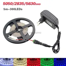 5 m rgb led 스트립 빛 2835 smd 다이오드 rgb 테이프 방수 유연한 led 리본 60 d/m + dc12v 전원 어댑터(China)