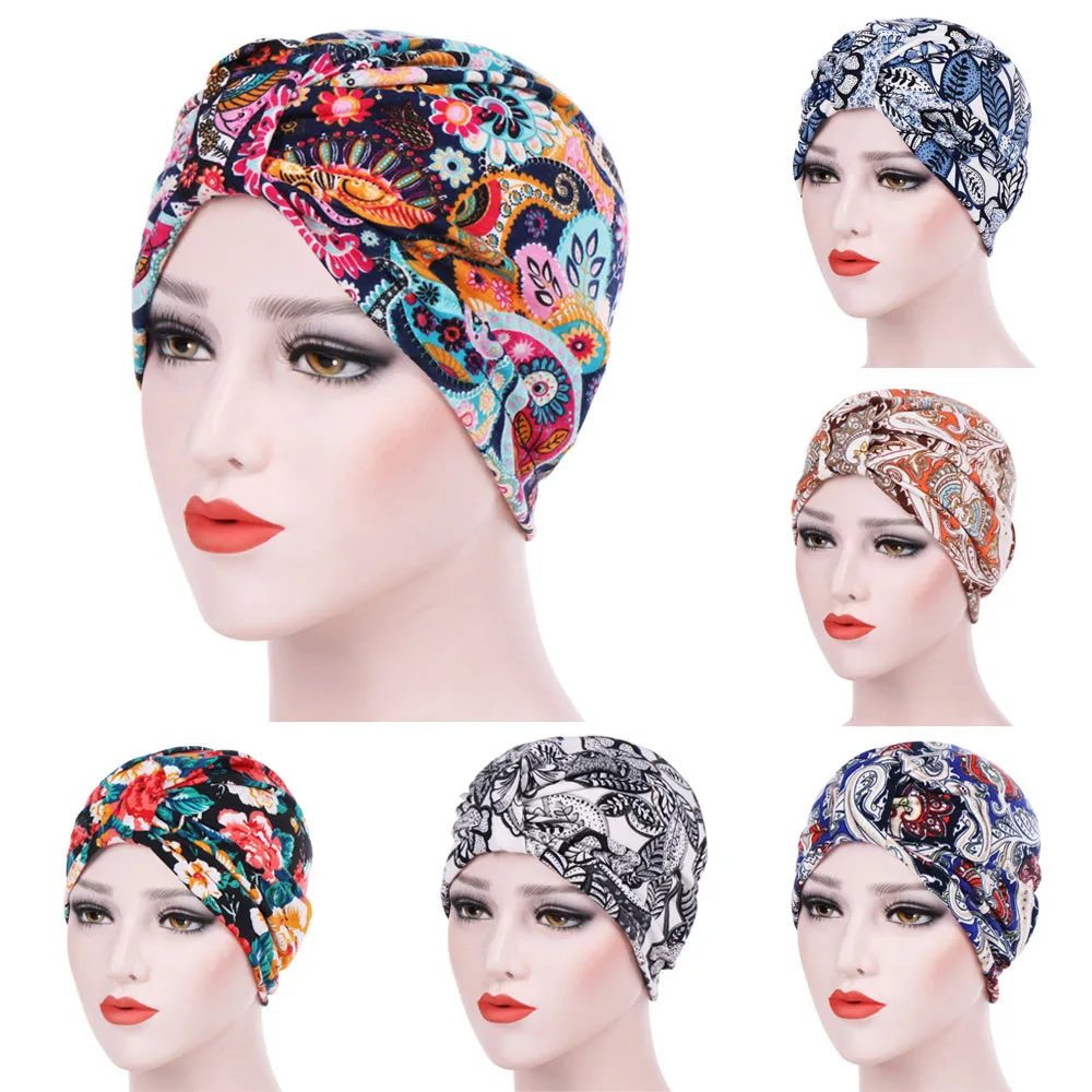 2019 Новый Для женщин индийский головной убор мусульманских Раффлед Рак шапочка для макияжа в горошек шарф тюрбан головные уборы цветочный