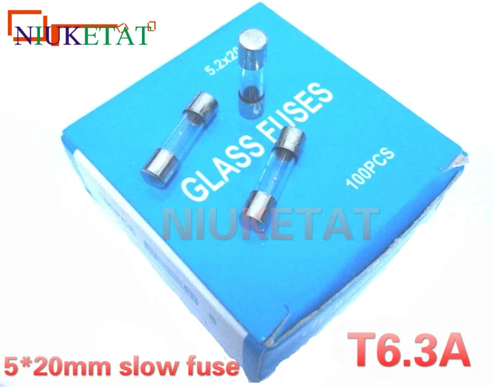 100pcs/box 5*20mm 6.3A 250V slow fuse 5*20 T6.3A 6300mA 250V Glass Fuse 5mm*20mm New and original