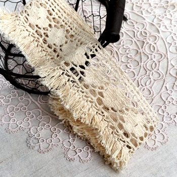 

3Meters/lot 5.5cm wide exquisite cotton material beige fringed lace home curtain sofa trimming lace accessories Z137