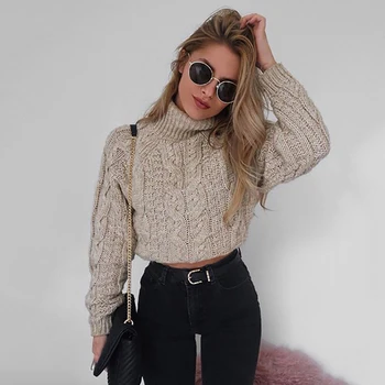 

1pc New Fashion Style Women Pullovers Casual Knit Short Cropped Sweaters Fashion Turtleneck Autumn Winter Warm Sweater