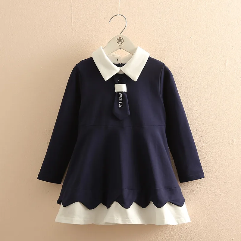 

2019 Spring Autumn 3-6 8 10 to 12 Years School Child Preppy Style Knee Length Long Sleeve Kids Baby Girl Student Tie Long Dress