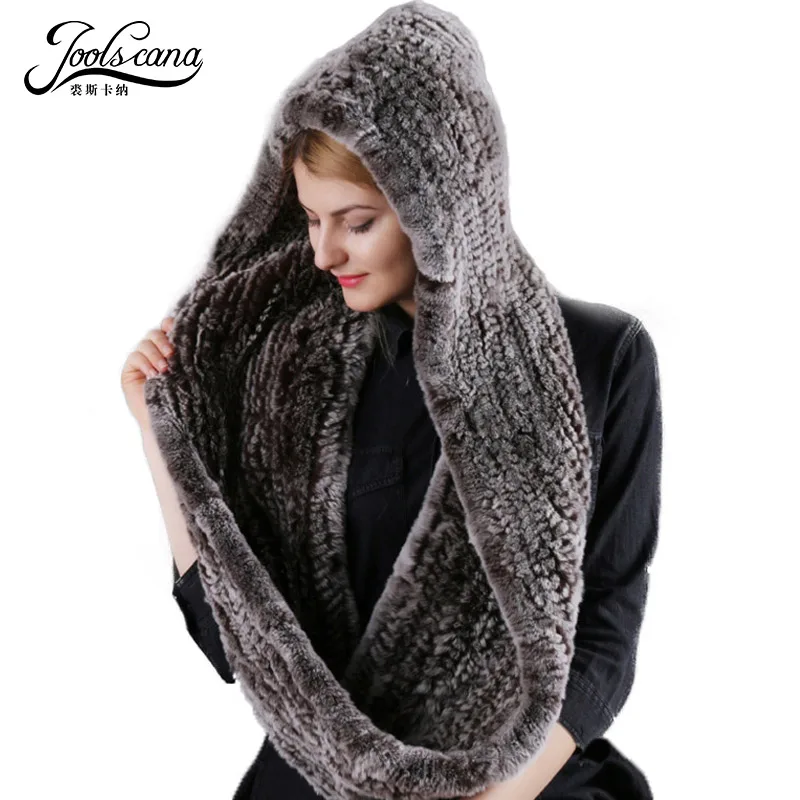 

Joolscana Real fur hat and scarf Winter hats for women scarf natural rabbit fur wide scarf and hat two in one2017 new brand