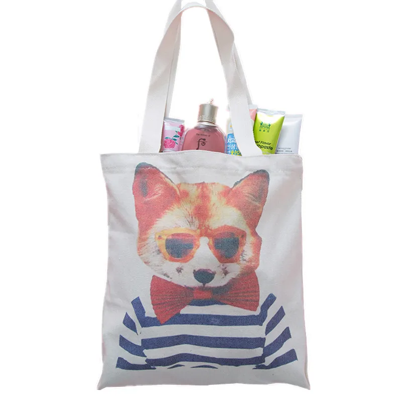 

Cartoon Foldable Canvas Shopping Bag Women Green Eco Friendly Supermarket Grocery Pouch Girls Cute Casual Travel Shoulder Tote