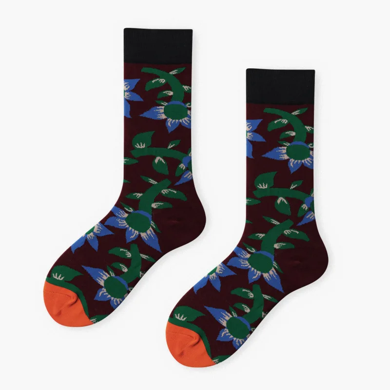 Harajuku/Веселые мужские носки; забавные мужские носки с ленивцем; женские носки с большими цветами и усами; Новинка; носки из чесаного хлопка; забавные носки - Цвет: 4
