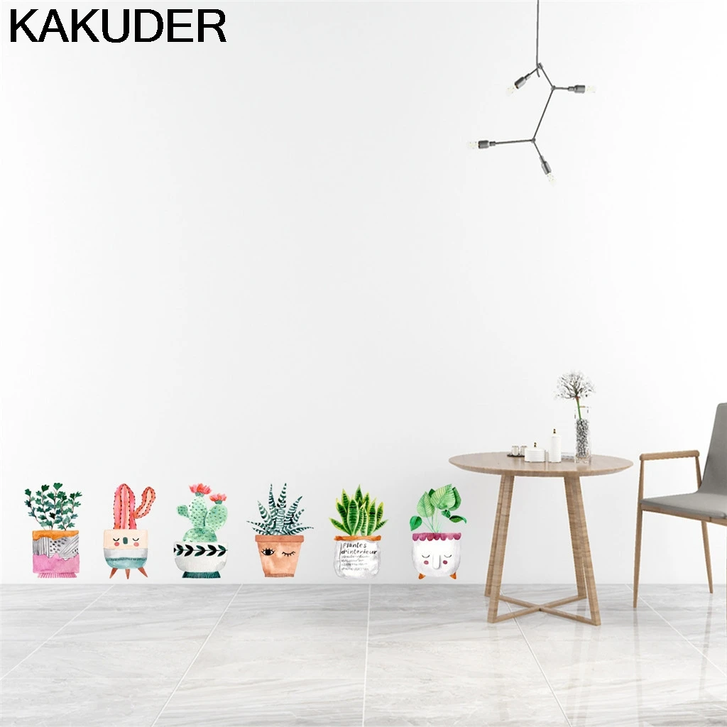 

KAKUDER Wall Stickers Fresh Green Cactus Succulent Plants Forest Decorative Mural Removable Self Adhesive Wallpaper Home 4MAY30