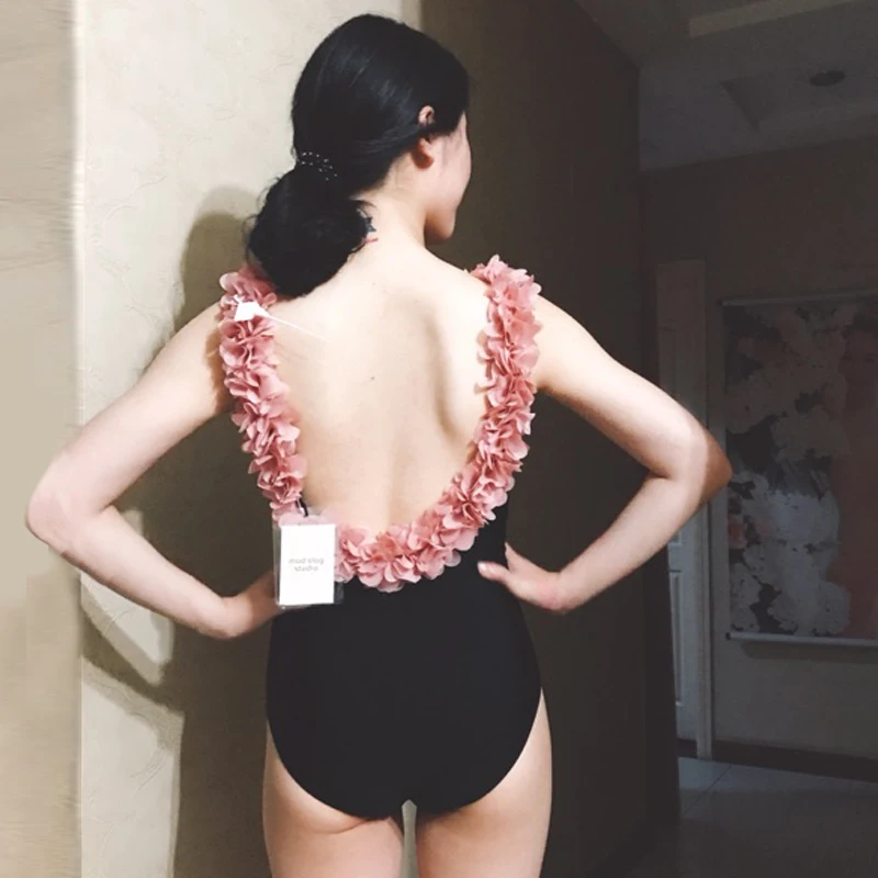 

Pink 3D Flower One Piece Swimwear Women Backless Bodysuit Female Swimsuit Sexy Brazilian Cut Out Monokini Maillot De Bain Femme