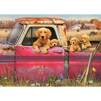 

Rhinestone painting crystal Home Decor DIY Diamond painting 5D diamond embroidery "Four Dogs On Abandoned Car" KBL