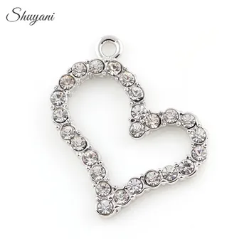 

25*25mm Fashion Silver/Gold Color Heart Crystal Rhinestones Heart Charm Pendant fit DIY Bracelet Necklace Jewelry Findings