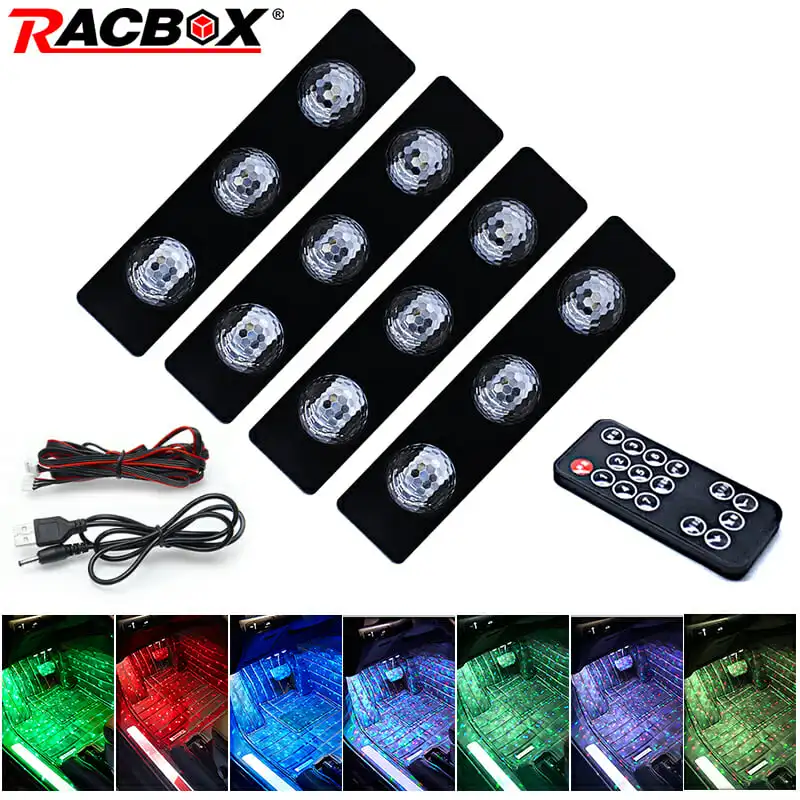 Auto RGB Led strip light Interior Decorative lamp Driving position Light With Remote Kit Wireless Music Control 7 color | Автомобили и