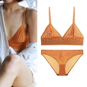 

French style sexy lingerie set push up bra set Ultra-thin soft no steel ring bra and panty set female underwear panties