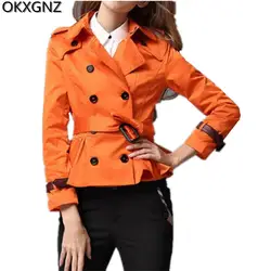 Okxgnz Европейский Лидер продаж Для женщин куртка новинка весны 2017 года короткий отрезок Для женщин пальто одноцветное Цвет двойной грудью
